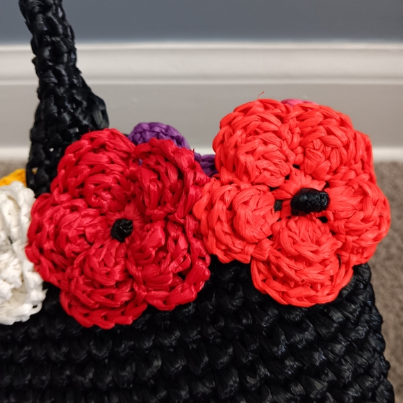 Vintage Neiman Marcus Woven Raffia Flower Handbag Made in Italy - Picture 5 of 9